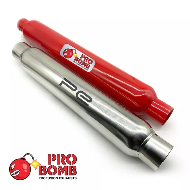 Universal Glass Pack Exhaust Pro Bomb Muffler In Cherry Red Or Stainless Steel