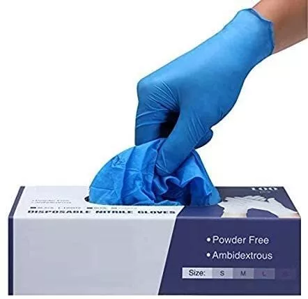 Surgicals Powder Free Nitrile Gloves, Food Grade,Hand Gloves - Box of 100 - Blue