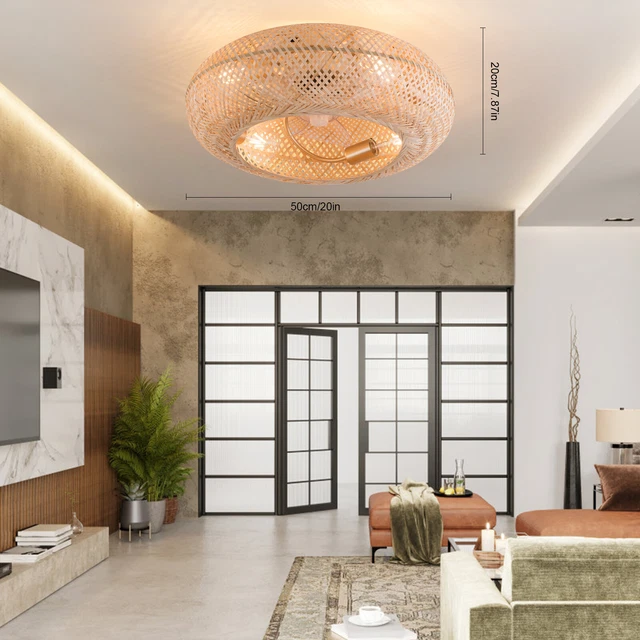 FARMHOUSE CAGED CEILING Fan Light 20" Boho Flush Mount Ceiling Fan Lamp