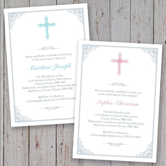 PERSONALISED CHRISTENING INVITATIONS Baptism invites boy girl crucifix