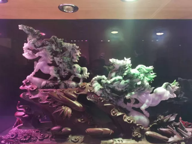 Chinese Exquisite Handmade Horse carving Jadeite Jade Statue