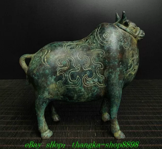 6.6'' Old Antique Chinese Bronze Ware Dynasty Cattle Cow ox Bull Animal Statue