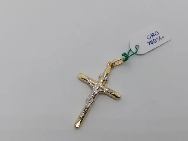 Ciondolo Crocifisso - Croce Sacra In Oro Giallo E Bianco 18Kt 1,6 Grammi (7124)