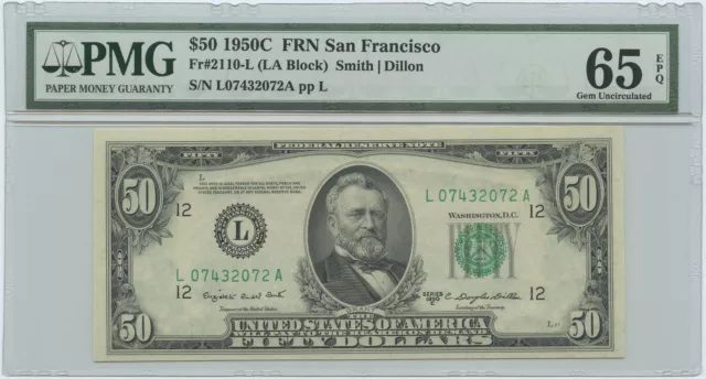 1950C $50 FRN Federal Reserve Note San Francisco PMG Gem UNC 65 EPQ