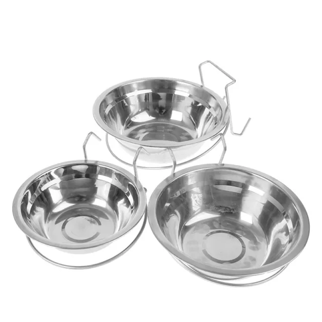 Stainless Steel Pet Hanging Bowl Feeding Dog Cat Bird Parrot Food Water Cage-wf