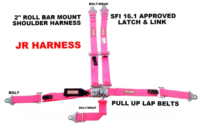 Quarter Midget Sfi 16.1 Race Harness Rb Mount Latch & Link Bolt In Belt Hot Pink