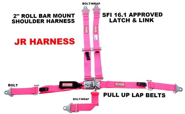 Quarter Midget Sfi 16.1 Race Harness Rb Mount Latch & Link Bolt In Belt Hot Pink