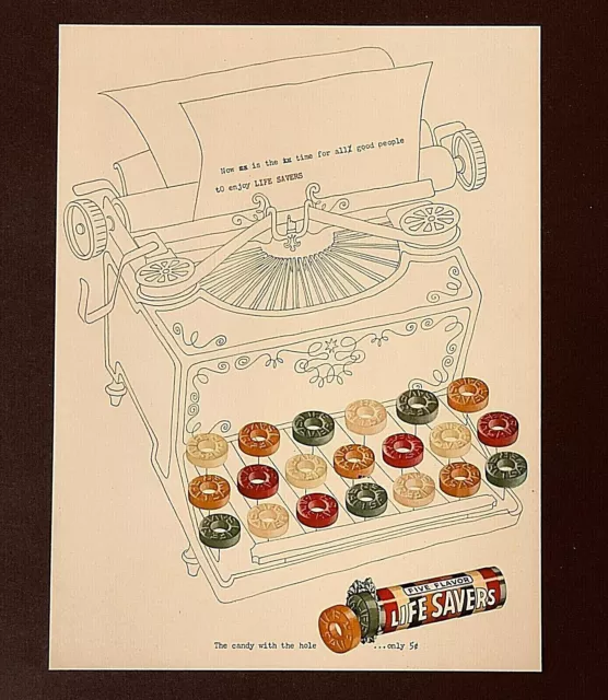 1950 Life Savers Advertisement Typewriter Keys Candy Artwork Vintage Print AD