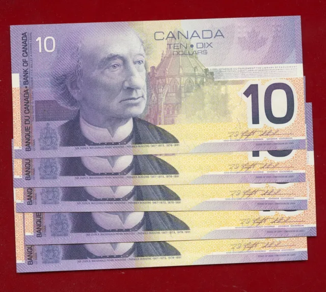 Canada 5 X Series 2001 $10 Notes Bc-63A Crisp Uncirculated