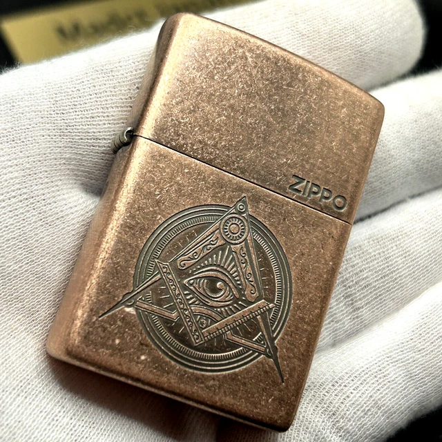 Zippo Oil Lighter Freemason Myth Symbol Copper Gold Brass Regular Case Japan New