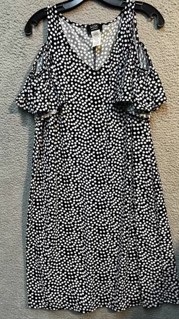 MSK Womens Navy White Polka dot Cold Shoulder Stretch Maxi Dress Size 1X