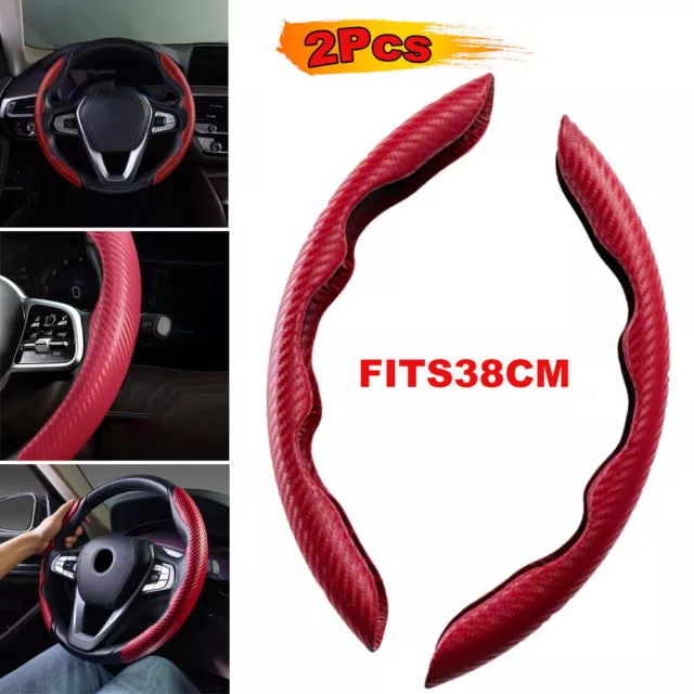 2x Red Carbon Fiber Universal Car Steering Wheel Cover Booster Non-Slip