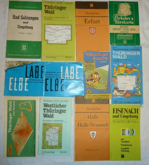 11 Stück DDR Stadtpläne 1962+1987 Thüringen Erfurt Gera usw. Urlaub zu Hause