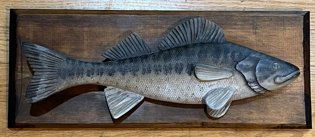 Nice Detailed Vintage Folk Art Wood Carved Walleye? Fish Plaque