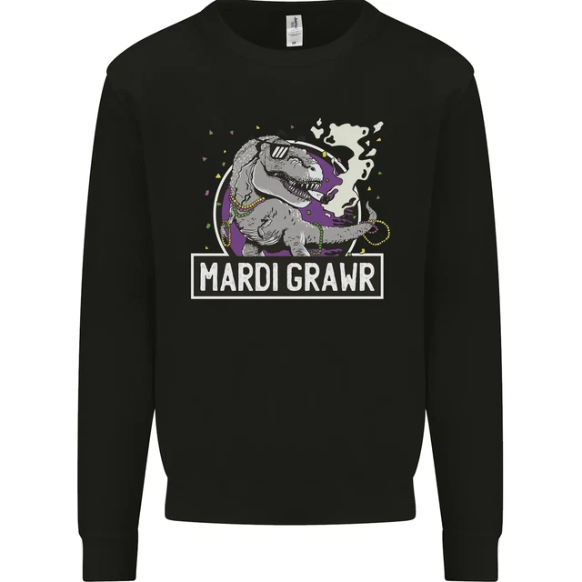 Funny T-Rex Mardi Gras Grawr Dinosaur Kids Sweatshirt Jumper