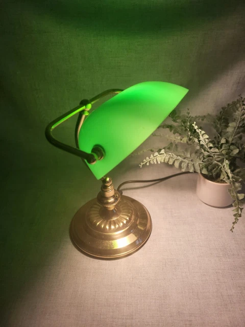 Lámpara Micromark Verde Latón Banqueros Lámpara Art Deco Estilo Vidrio Lámpara de Mesa
