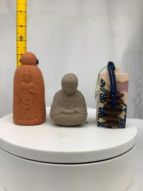 Japanese Clay Bell Ceramic Dorei Asian Antiques  Buddha temple 5.1x1.7x3.9inch