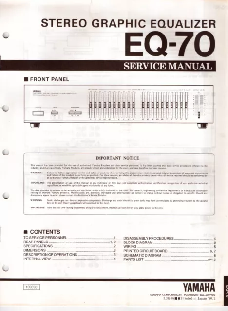 YAMAHA EQ-70 GRAPHIC Equalizer Original Service Manual Money-Back ...