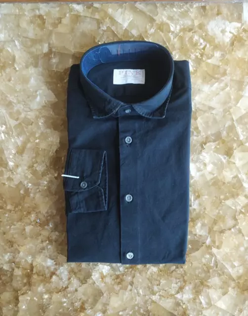 Thomas Pink London Slim Fit schlichtes schwarzes Hemd 149 $ WELTWEITER VERSAND
