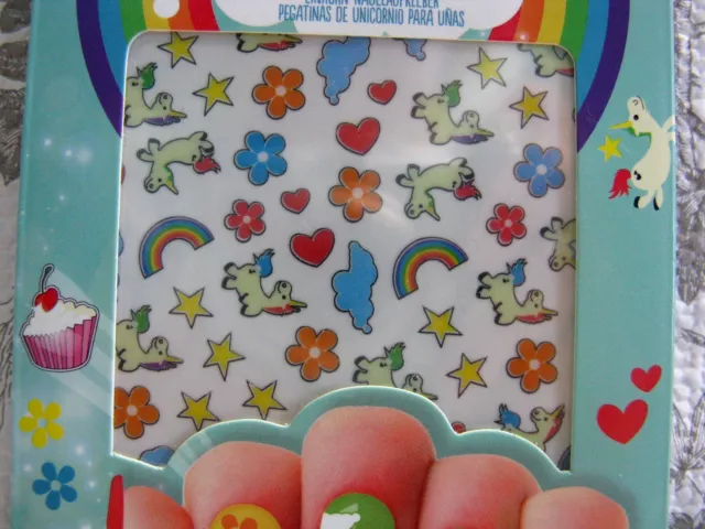 2 Packs Unicorn Nail Stickers Rainbows Hearts Daisies Stars 156 Total NPW New