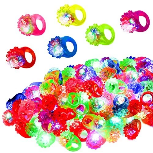 108 Pcs LED Light Up Ring - Colorful Flashing Bumpy Rings Finger Toys Novelty