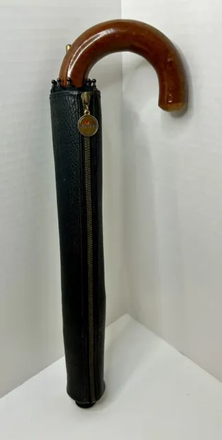 1960‘s VINTAGE KNIRPS TELESCOPING UMBRELLA with LEATHER HANDLE and ZIPPERED CASE