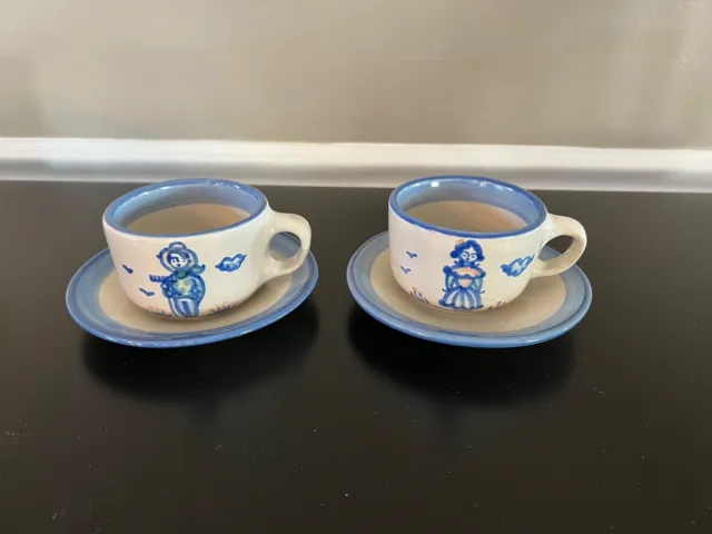 MA Hadley Coffee Cups with Saucers Farmer and Wife