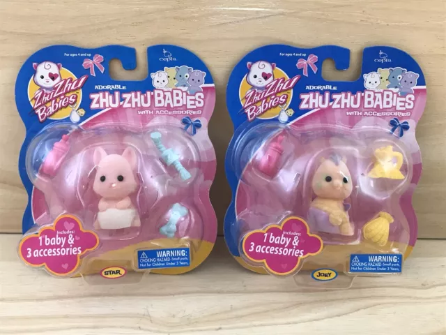 Zhu Zhu Pets Babies Lot of 2 Star Joey With Accessories New On Card 2010 Cepia