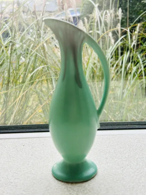VTG MCM Sleek Ceramic Pottery Bud Vase Pitcher Ewer Green