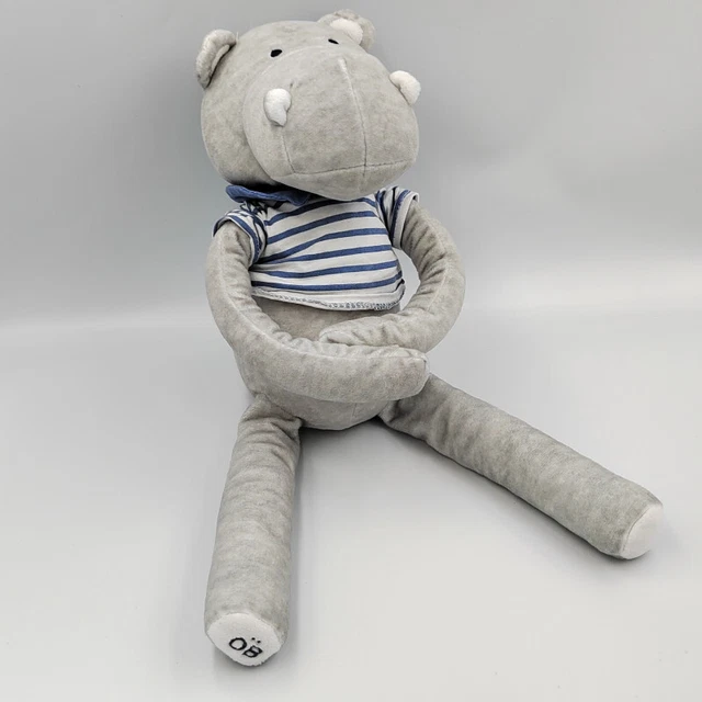 Doudou hippopotame gris bleu blanc rayé OBAIBI - 31825