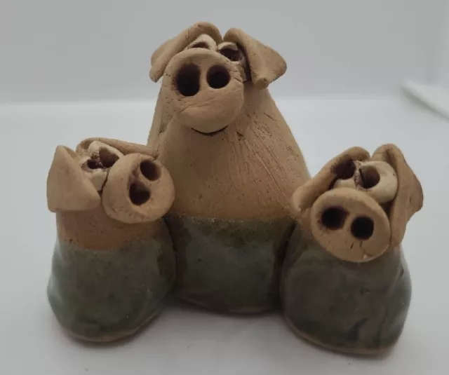 Hand-made Trio Of Quirky Adorable Clay Pigs (Attached)