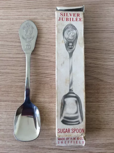 Vintage Sheffield Plate Sugar Spoon Queen Elizabeth II Silver Jubilee 1977 #1