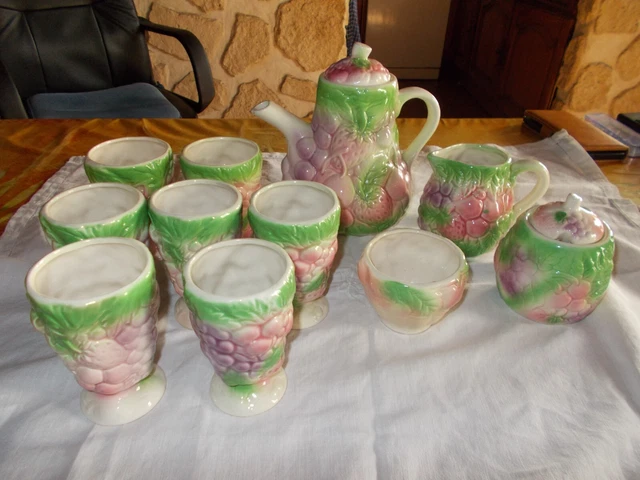 Service Cafe Barbotine Ancienne Fruits Pastel A Saisir