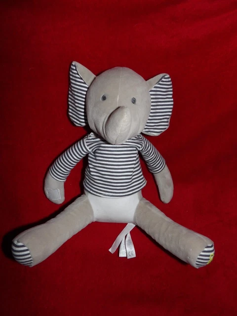 Doudou Peluche Eléphant Gris Blanc Pull Rayé Bleu Obaibi Okaidi