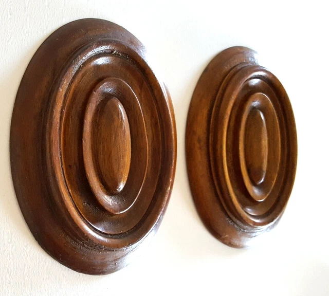2 Antique wood oval rosace mounts applique Architectural salvage Wood carving
