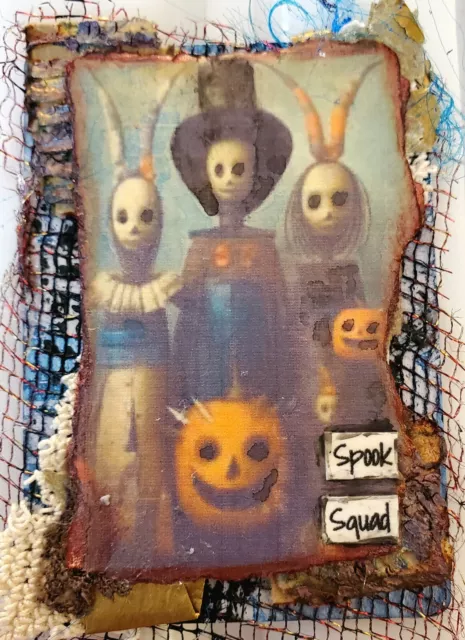 Mixed Media Collage Art Card ACEO ATC Halloween Gothic Spook Squad