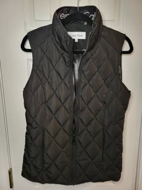 Calvin Klein Performance Puffy Puffer Vest Quilted Black Zip Front Size Small