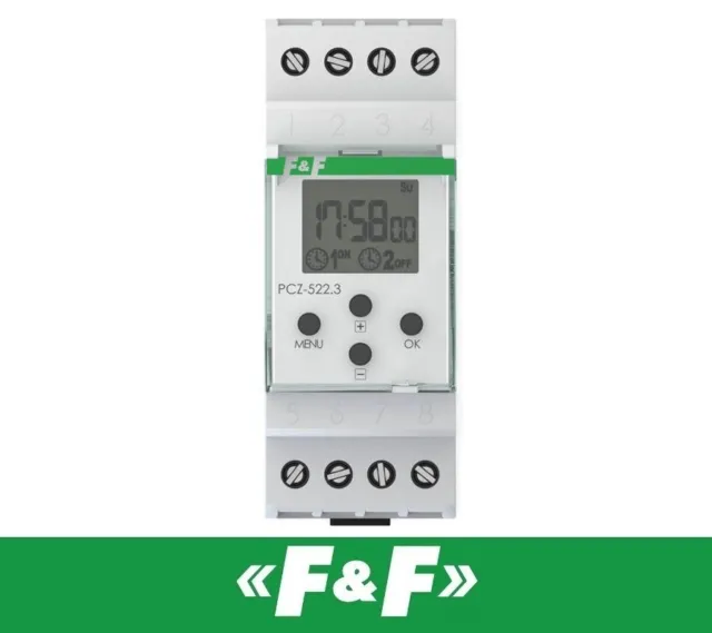 F&F PCZ-522.3 Programmierbare Digitale Wochenschaltuhr 24V / 264V AC / DC 2x 16A