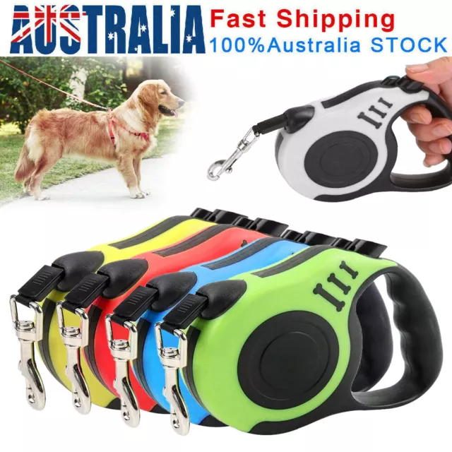 2X Long Dog Lead Leash Strong Retractable Extendable 5m Lockable Heavy Duty 50kg