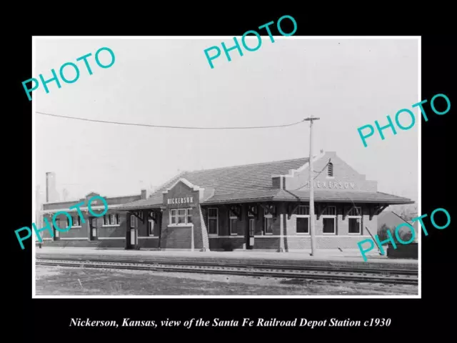 OLD LARGE HISTORIC PHOTO OF NICKERSON KANSAS THE SANTA FE RAILROAD DEPOT c1930