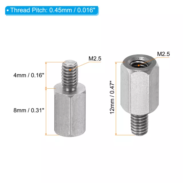 20Pcs M2.5 Standoff Screws Stainless Steel Hex PCB Standoffs (8mm+4mm, Silver) 2