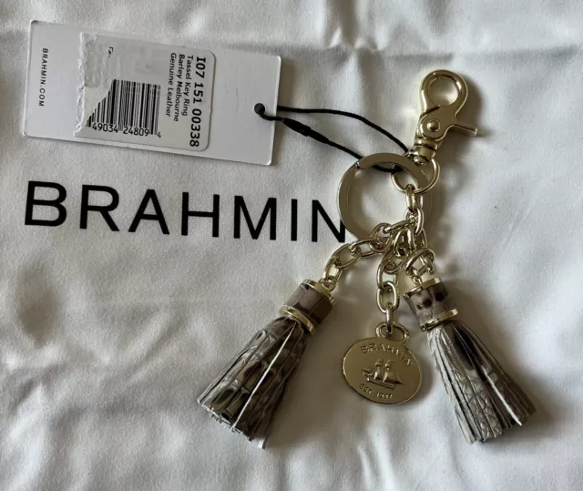NWT! Brahmin Leather Double Tassel Small Keyring / Long Tassel