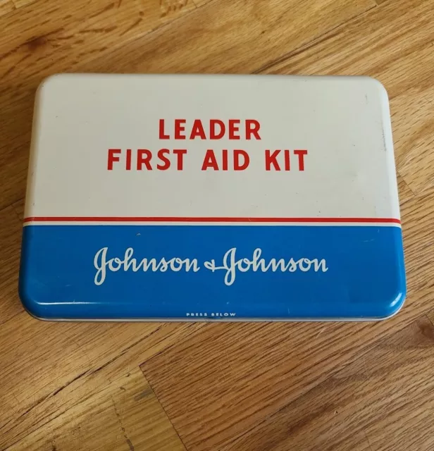 Johnson & Johnson Leader First Aid Kit Vintage Metal Tin Box No Contents 1950's