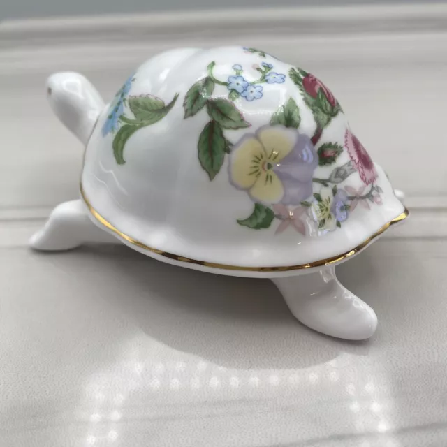 Aynsley Fine Bone China Wild Tudor Gold Trim Figural  Turtle Trinket Box