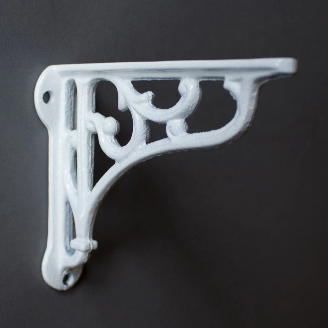 Pair WHITE 4" SMALL ANTIQUE VINTAGE CAST IRON VICTORIAN SHELF BRACKETS BR04w(x2)