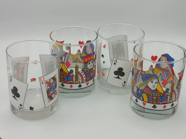 Vintage Luminarc Card Party Poker Barware Short Glass Tumblers Set Of 4