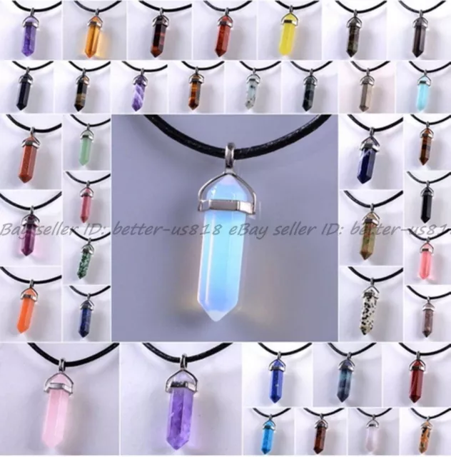 2Pcs Natural Quartz Crystal Stone Point Chakra Healing Gemstone Pendant Necklace