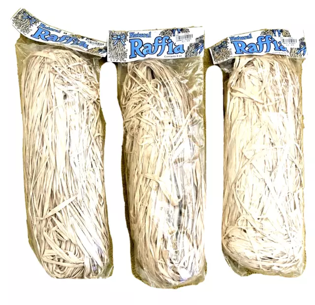 3 PAQUETES DE COLECCIÓN 1991 NATURAL RAFIA FILIPINAS (4 oz. CADA UNO) MJ DESIGNS ~ NUEVO