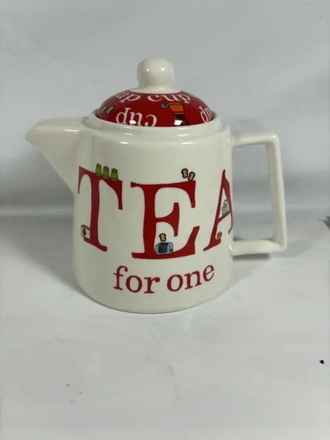 M&S Marks And Spencer Tea For One Pot TeaPot Red & Cream 4.5”