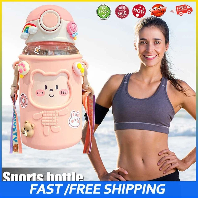 #b 620ML Taza para sorber agua para niños con bolsa de silicona Botella de alimentación de dibujos animados (rosa)